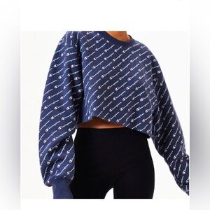 NEW Reverse Weave Navy & White Cut off Cropped Crewneck Sweatshirt — Champion